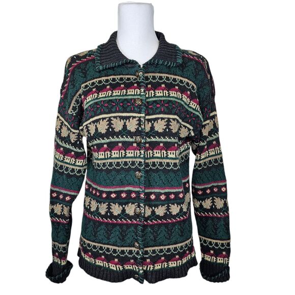 Northern Isles Sweaters - 90s Vintage Signatures Northern Isle Hand Embroidered Button Up Sweater Size M
